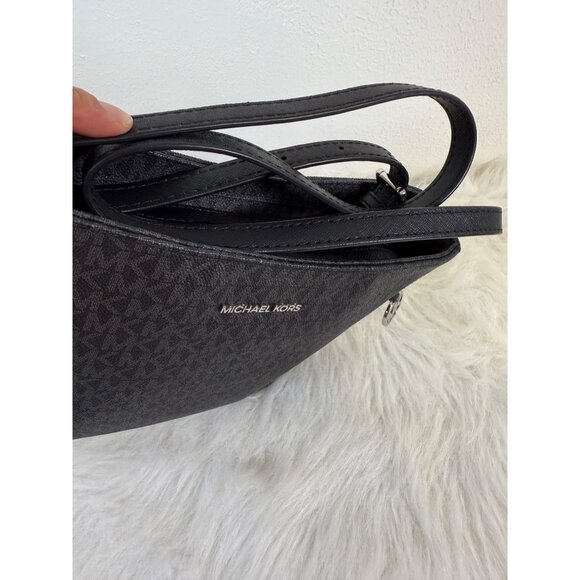 Michael Kors Jet Set Travel Large Messenger Bag Logo-Print Canvas Black/Silver - Picture 6 of 16